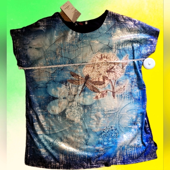 Source Unknown Tops - Blue Floral Womens Shirt